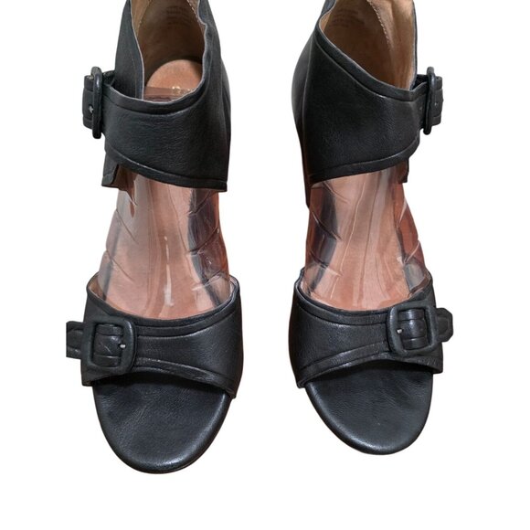Seychelles Black Cleopatra Leather Heeled Open Toe Sandals Size 10 - Picture 1 of 9